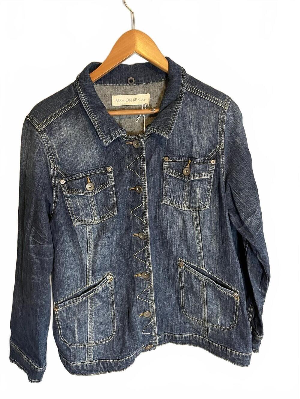 Fashion Bug Denim Jacket 2000’s Y2K Size 18w Mid length Medium Wash Mom Western
